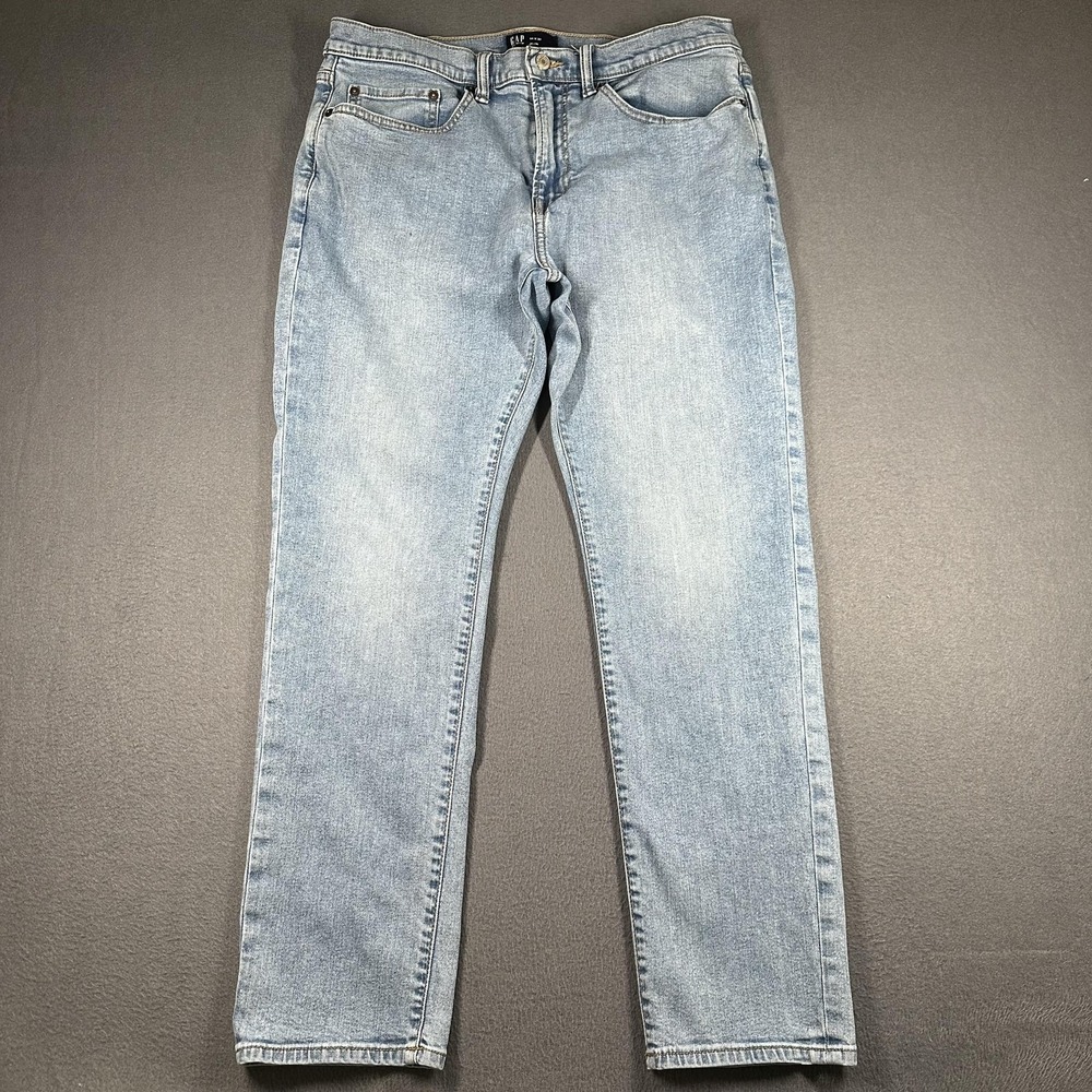 Gap Denim Jeans Mens 34x30* Blue Slim Straight Stretch Denim Light Wash Pants